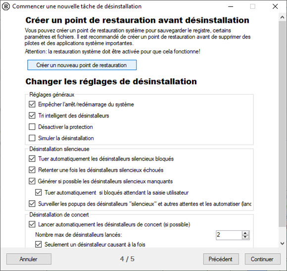 Point de restauration BC UNinstaller